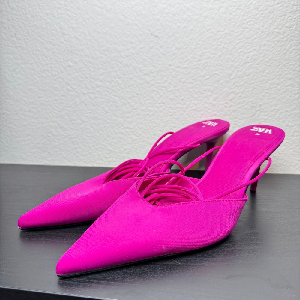 ZARA Fuchsia Velvet Pointed Toe Lace Up Stiletto Heels EU 38 US 7.5
